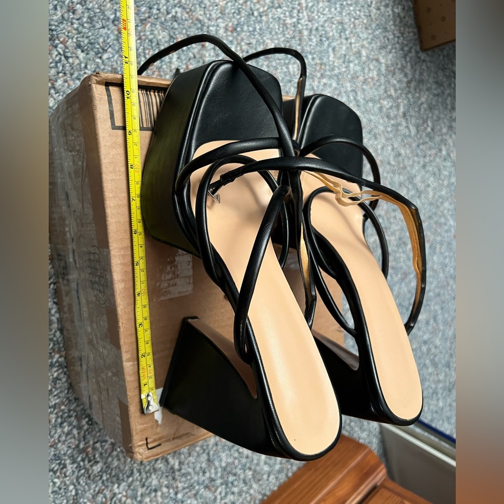 Black Strappy Wedge Sandals heels 45 size 14 used